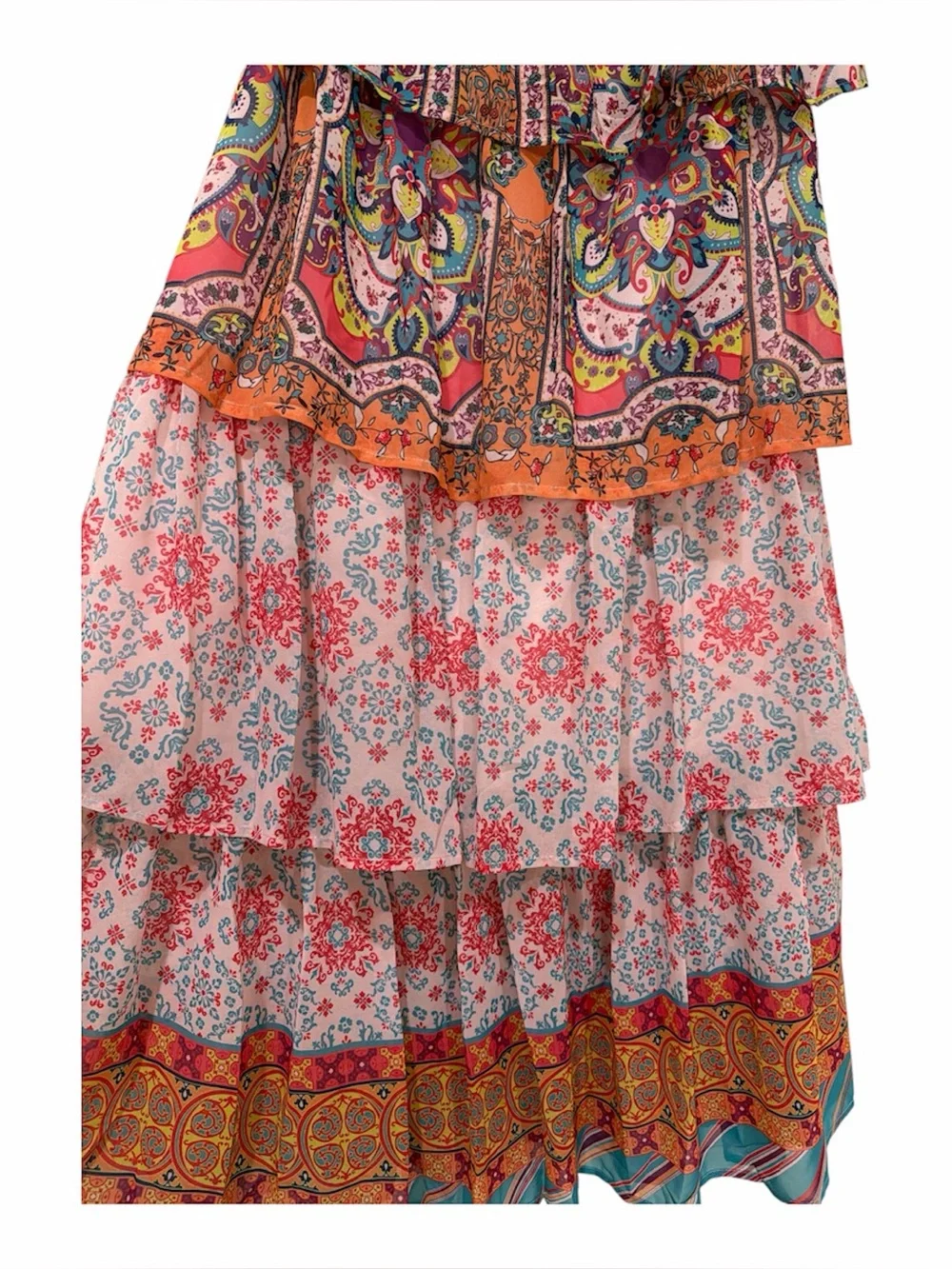 Flying Tomato NWT Boho Strapless Maxi Dress Colorful Tiered Ruffle size Medium